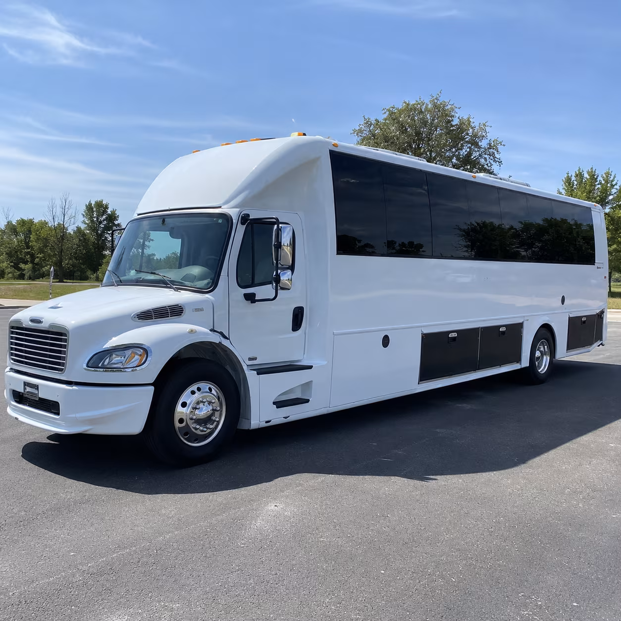 Group beside a Mercedes Sprinter limo in Round Rock