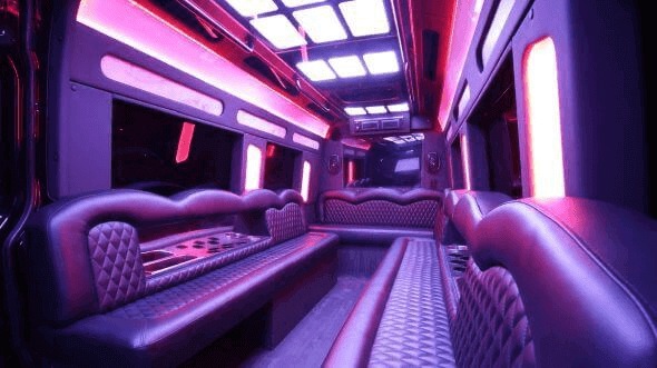 Interior of Charter Bus Company Austin's 14 Passenger Sprinter Limousine in Austin