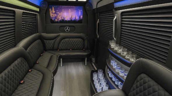 Interior of Charter Bus Company Kyle's 14 Passenger Sprinter Limousine in Kyle