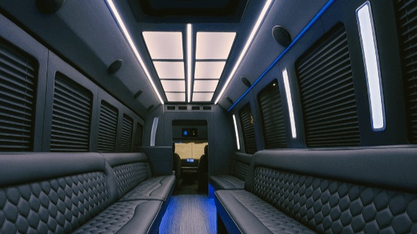 Interior of Charter Bus Company Temple's 25 Passenger Party Bus in Temple