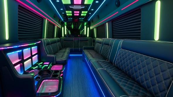 Interior of Charter Bus Company San Marcos's 28 Passenger Party Bus in San Marcos