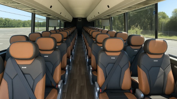 Interior of Charter Bus Company Round Rock's 45 Passenger Charter Bus in Round Rock