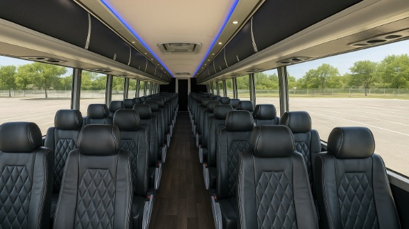 Interior of Charter Bus Company Round Rock's 46 Passenger Charter Bus in Round Rock