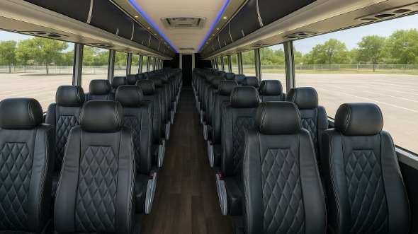 Interior of Charter Bus Company Round Rock's 47 Passenger Charter Bus in Round Rock