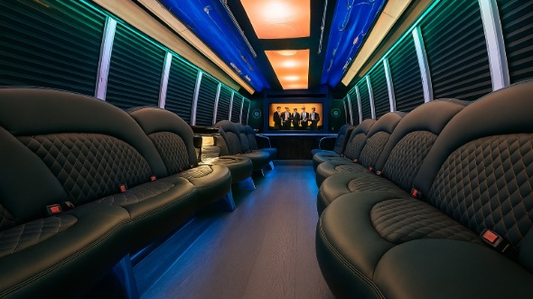 Interior of Charter Bus Company Pflugerville's 50 Passenger Party Bus in Pflugerville