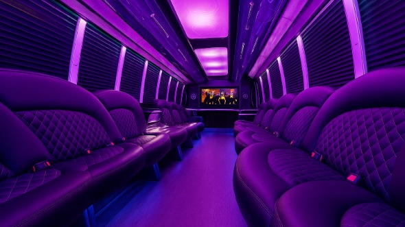 Interior of Charter Bus Company San Marcos's 50 Passenger Party Bus in San Marcos