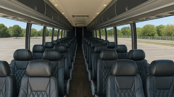 Interior of Charter Bus Company Round Rock's 55 Passenger Charter Bus in Round Rock