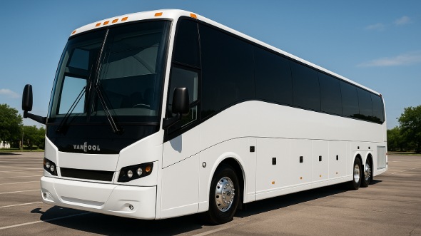 Exterior of Charter Bus Company Round Rock's 55 Passenger Charter Bus in Round Rock